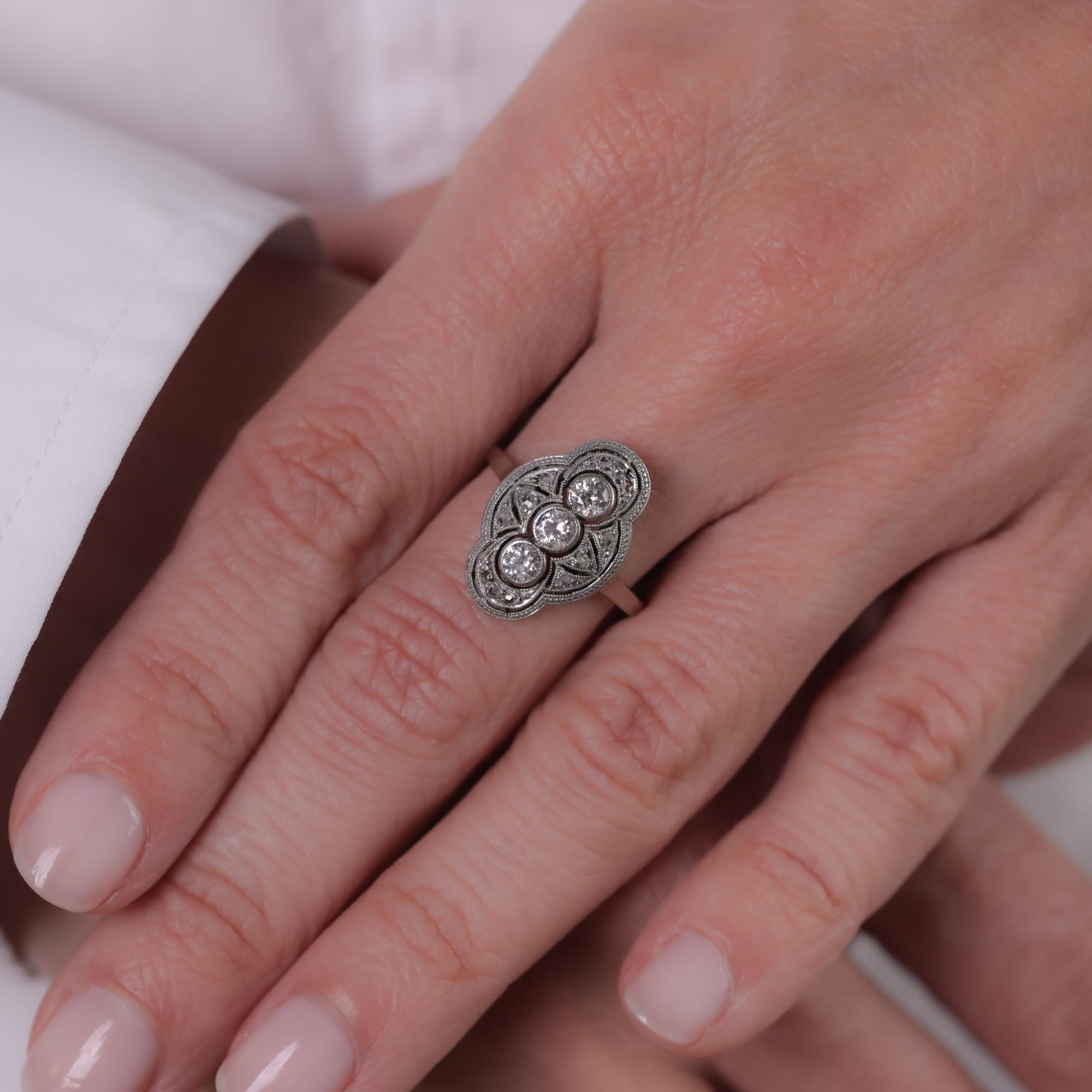 Anillo de oro blanco 14k con diamante talla antigua Corte europeo antiguo