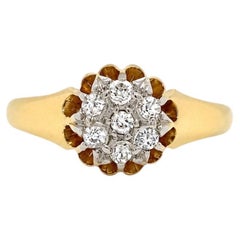 Antiker Old Cut Diamant 18 Karat Gelbgold und Platin Cluster Ring
