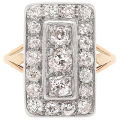 Antique Old Cut Diamond 18 Carat Yellow Gold and Platinum Rectangular Dress Ring Antique Old Cut Diamond 18 Carat Yellow Gold and Platinum Rectangular Dress Ring