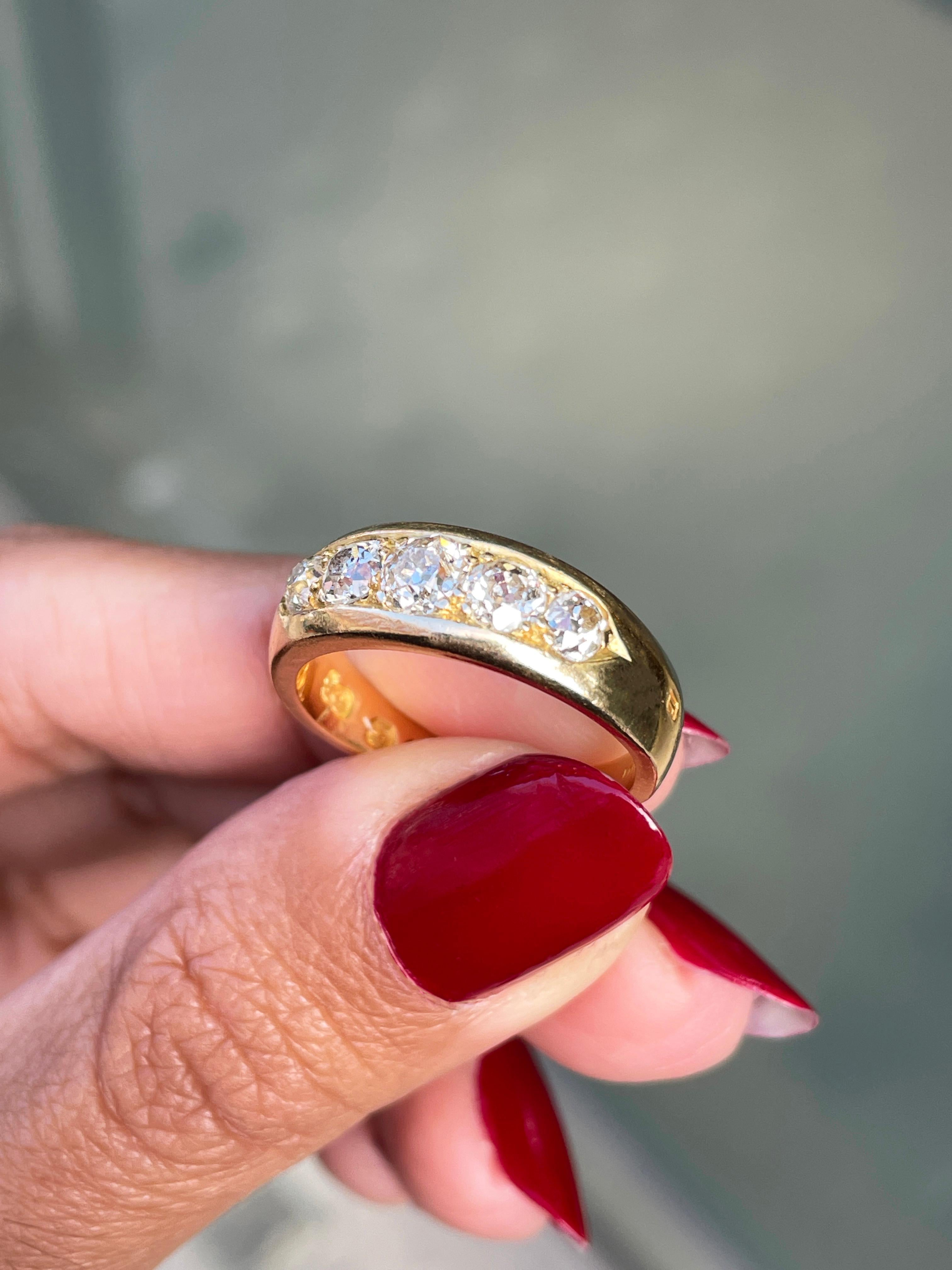 Antique Old Cut Diamond 18 Carat Yellow Gold Five-Stone Ring, 1886 In Good Condition For Sale In London, GB