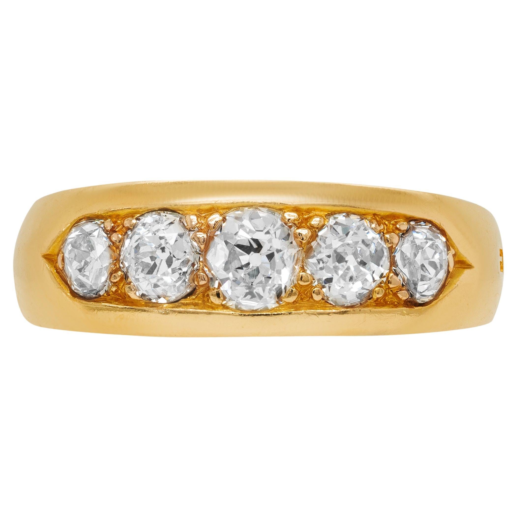 Antique Old Cut Diamond 18 Carat Yellow Gold Five-Stone Ring, 1886 For Sale