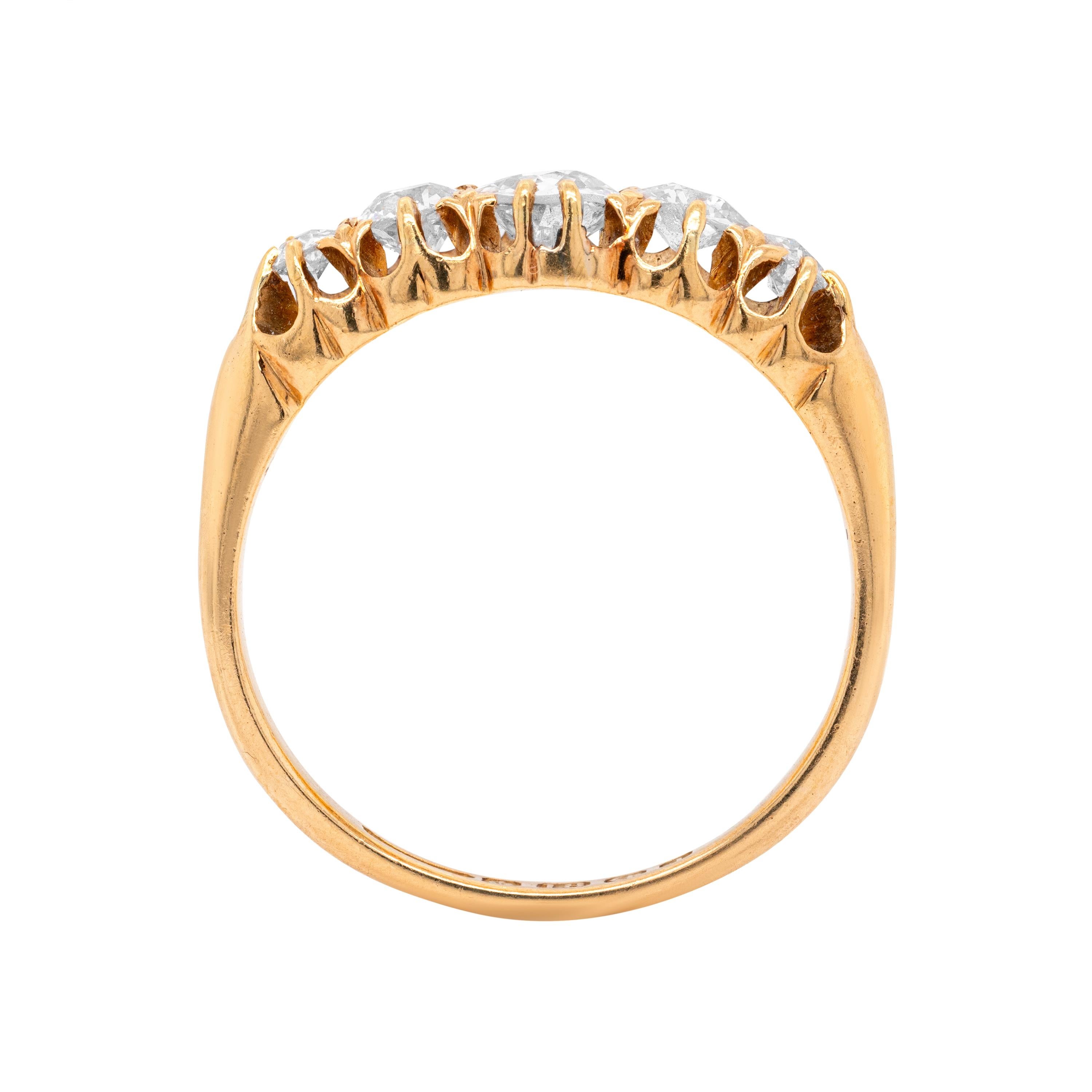 Edwardian Antique Old Cut Diamond 18 Carat Yellow Gold Five-Stone Ring, 1903 For Sale