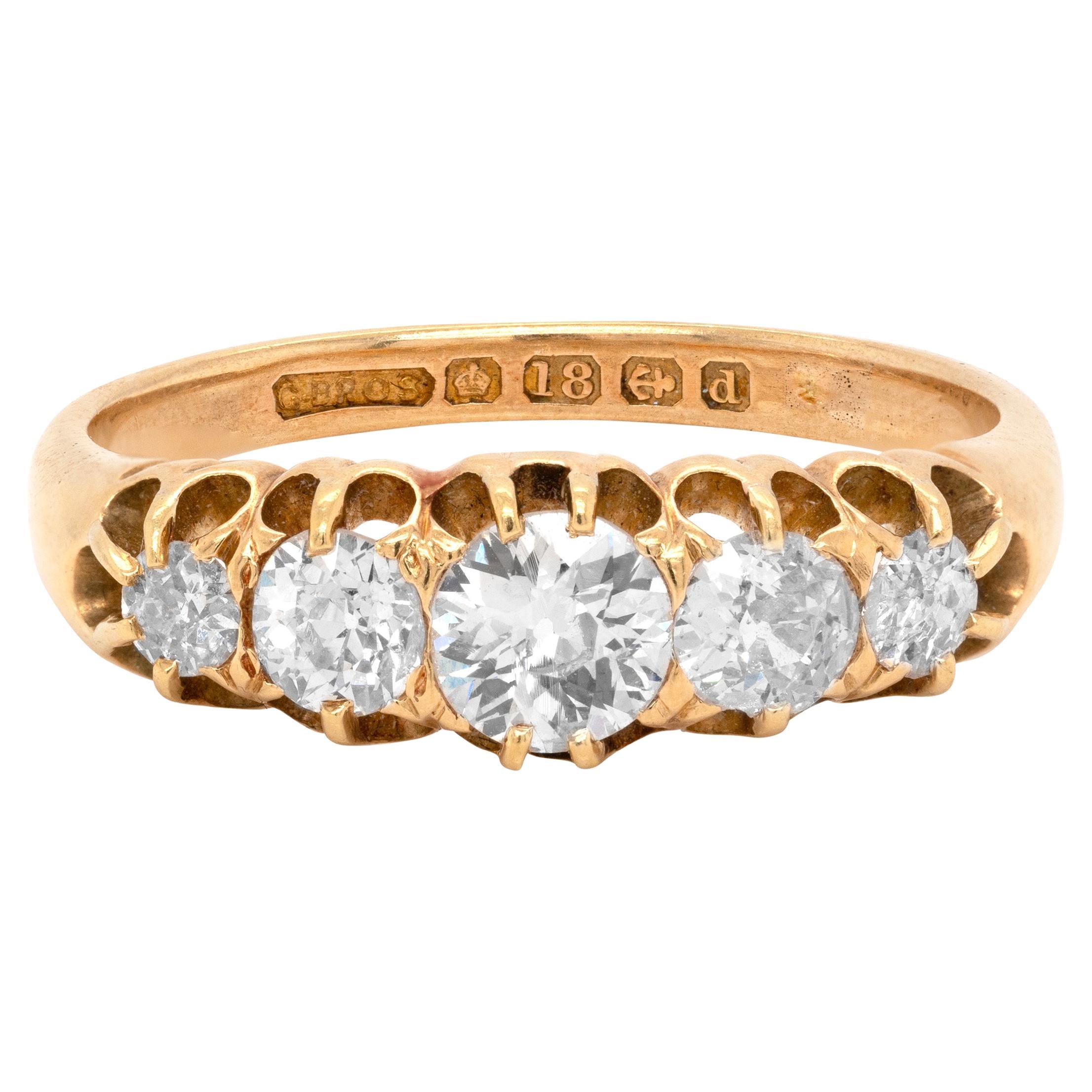 Antique Old Cut Diamond 18 Carat Yellow Gold Five-Stone Ring, 1903