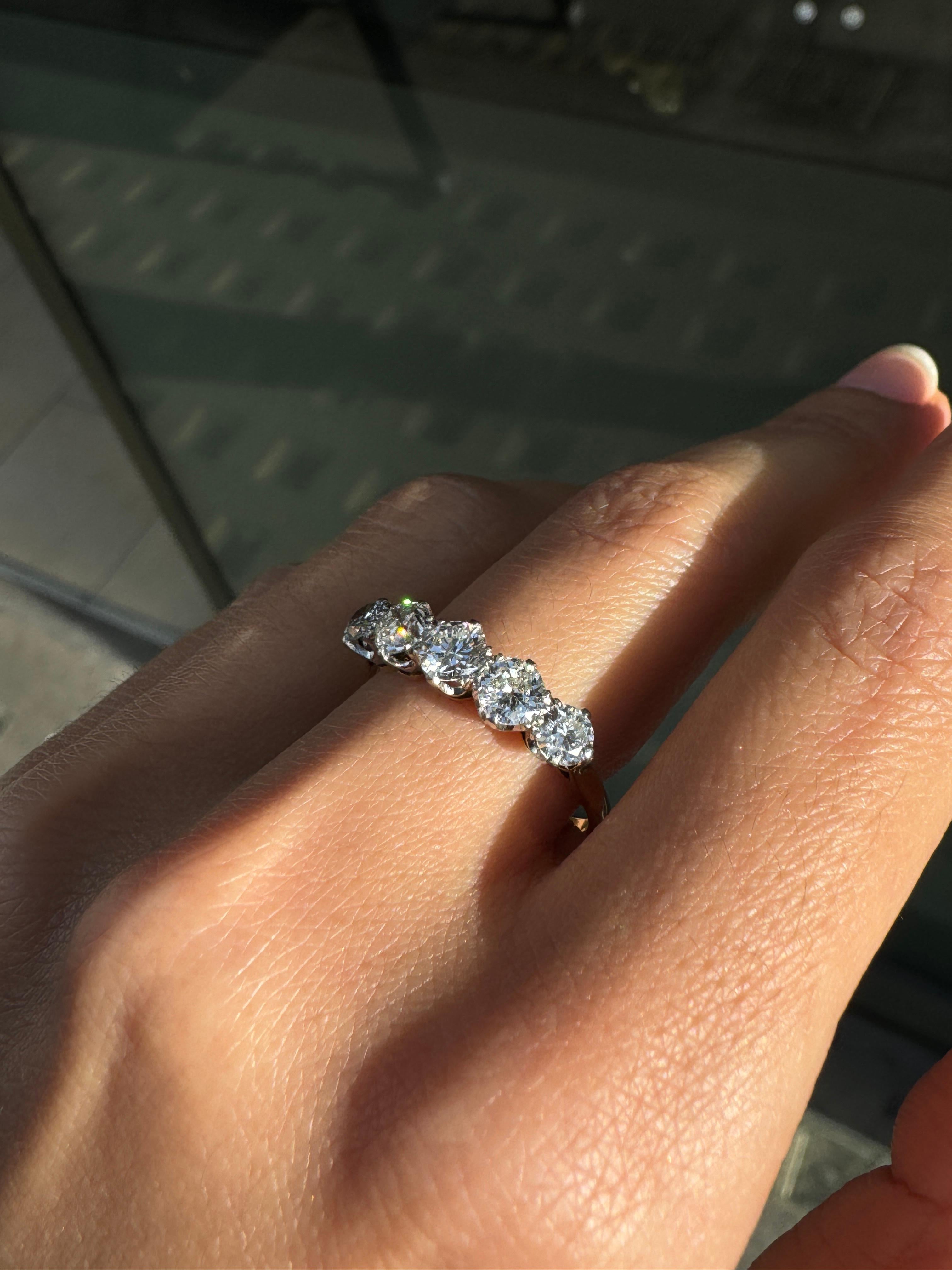 Antique Old Cut Diamond 18 Carat Yellow Gold & Platinum Five Stone Ring In Good Condition For Sale In London, GB