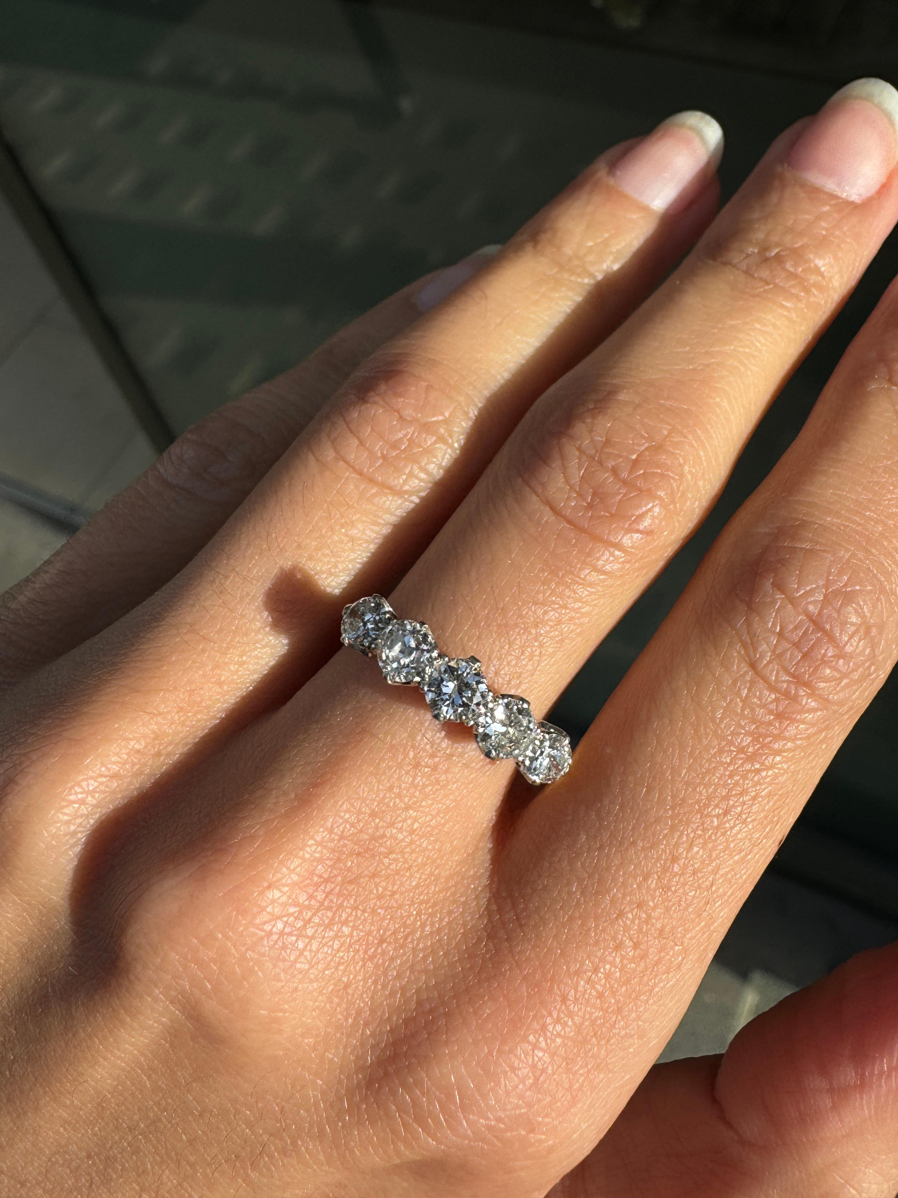 Women's Antique Old Cut Diamond 18 Carat Yellow Gold & Platinum Five Stone Ring For Sale