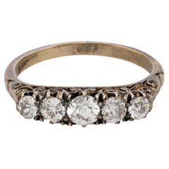 Antique old cut diamond 18k yellow gold five stone ring