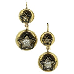 Antique Old Cut Diamond and Enamelled Star Drop Earrings