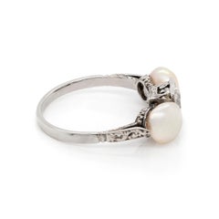 Antique Old Cut Diamond and Natural Pearl 18 Carat White Gold Ring, c1920's