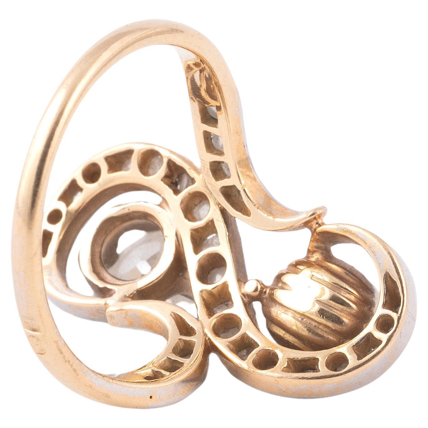 Antiker Ring mit Diamanten im Altschliff und natürlichen Perlen (Alteuropäischer Schliff) im Angebot