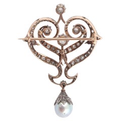 Antique Old Cut Diamond and Pearl Brooch