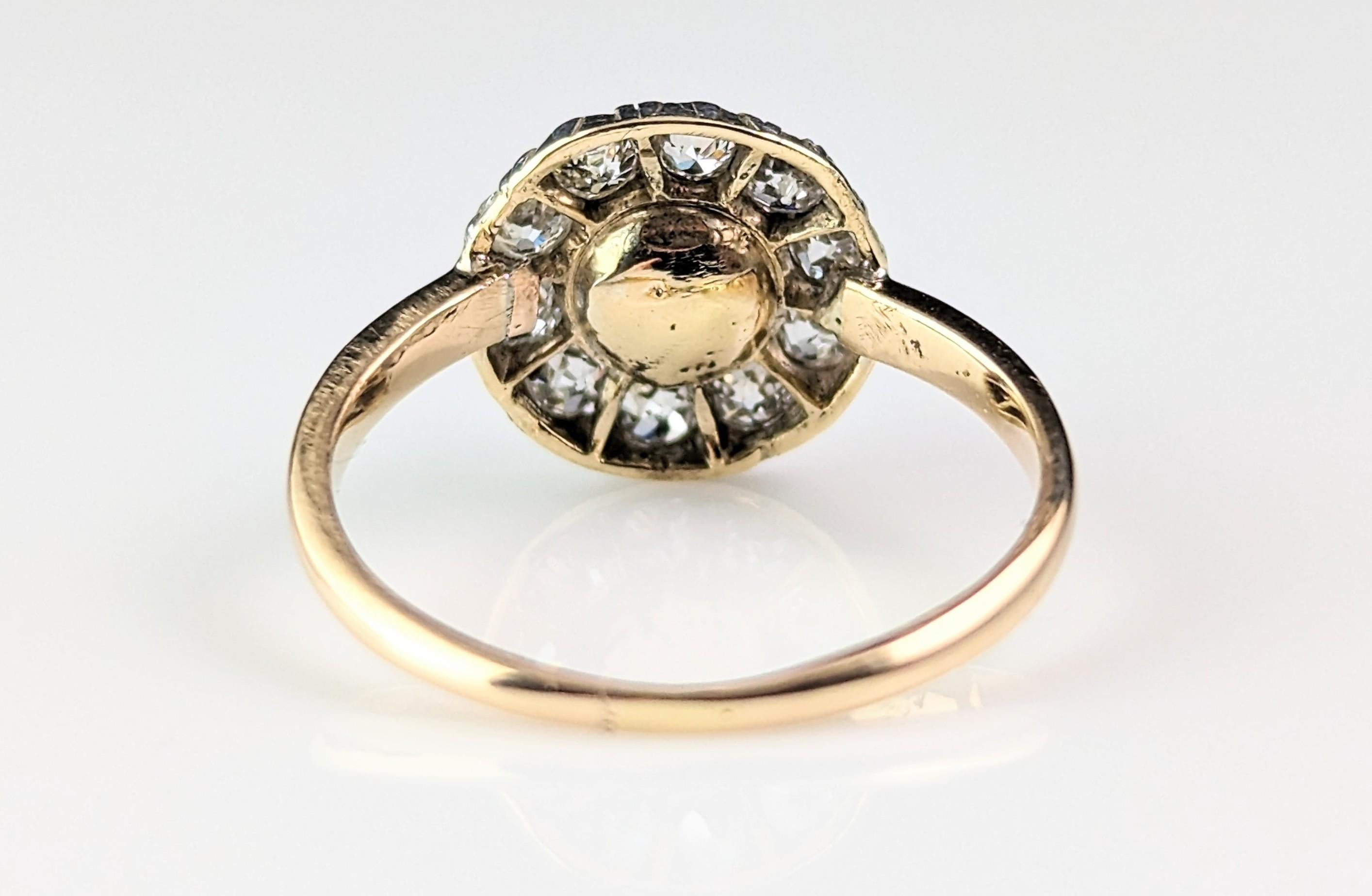 Antique Old cut Diamond and Pearl halo ring, 18k gold  8