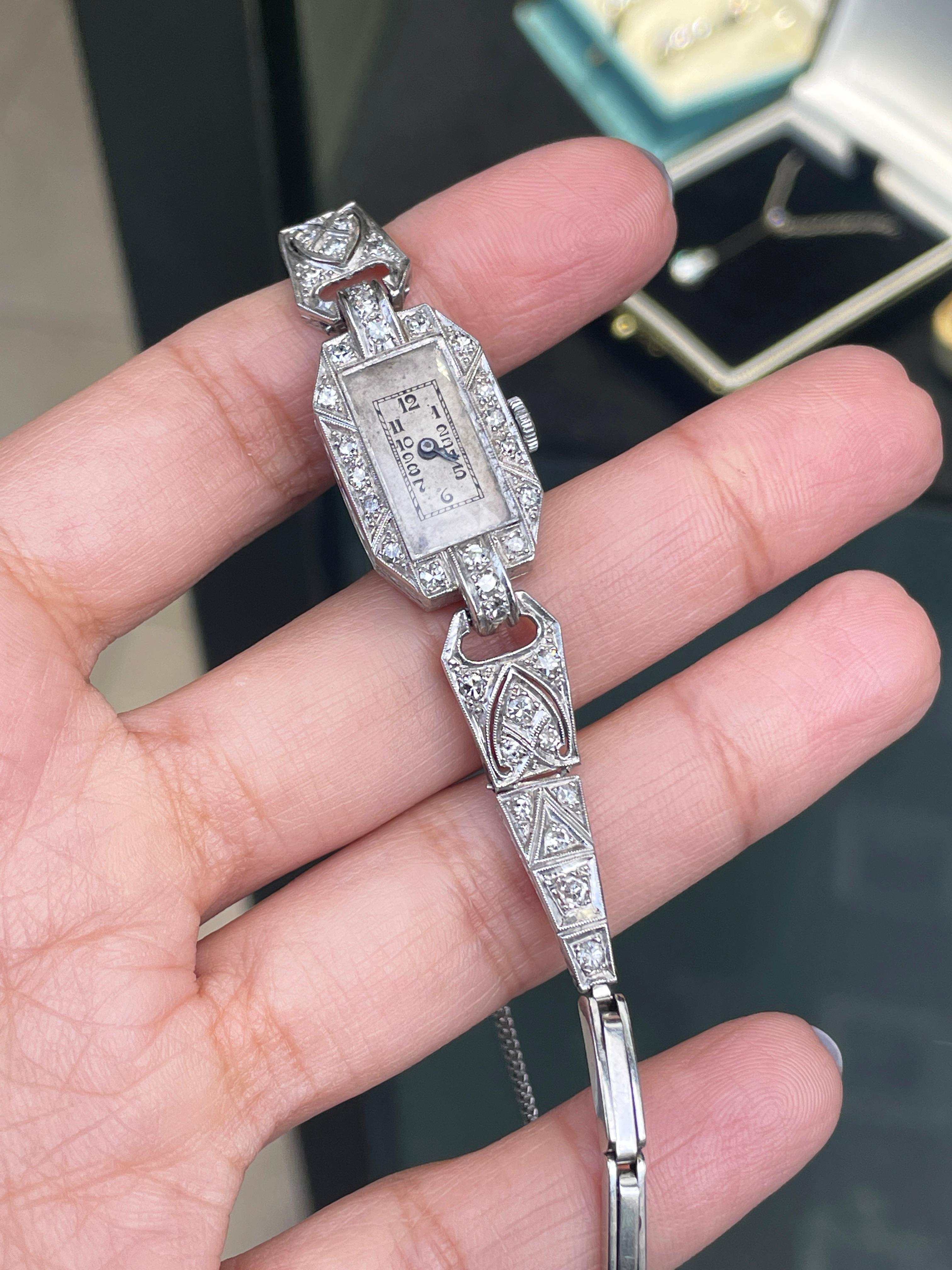 Antique Old Cut Diamond and Platinum Art Deco Cocktail Watch, circa 1920's For Sale 2