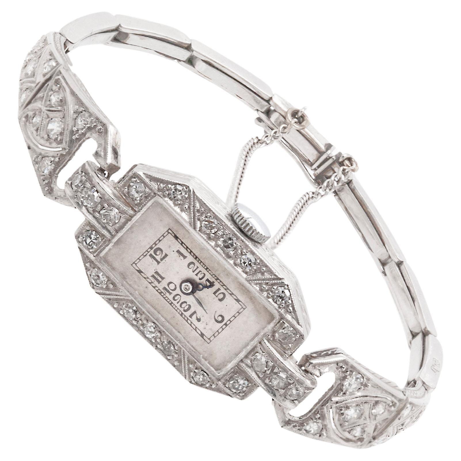 Antique Old Cut Diamond and Platinum Art Deco Cocktail Watch, circa 1920's For Sale