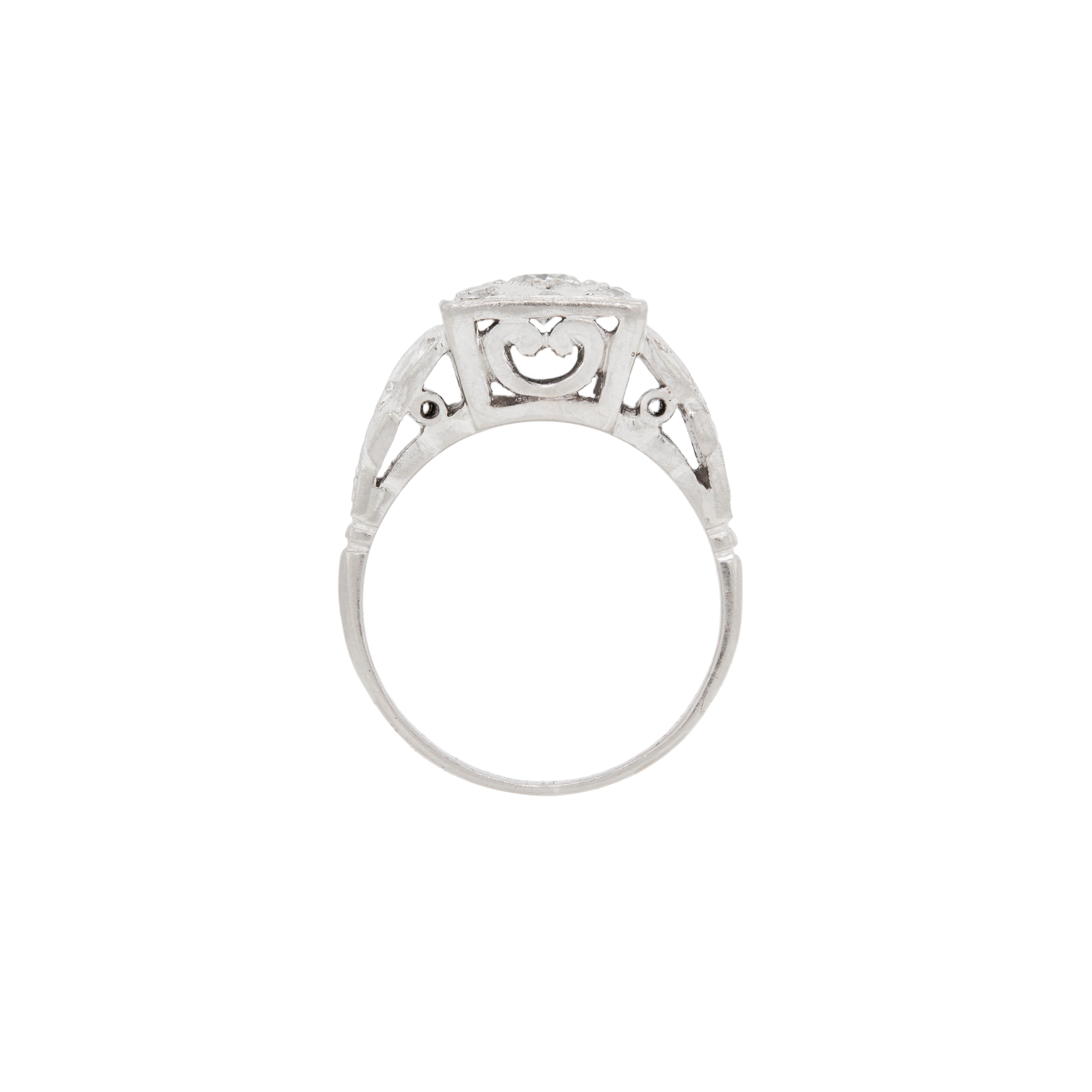 Art Deco Antique Old Cut Diamond and Platinum Hand Carved Cluster Dress Ring, circa 1920s For Sale