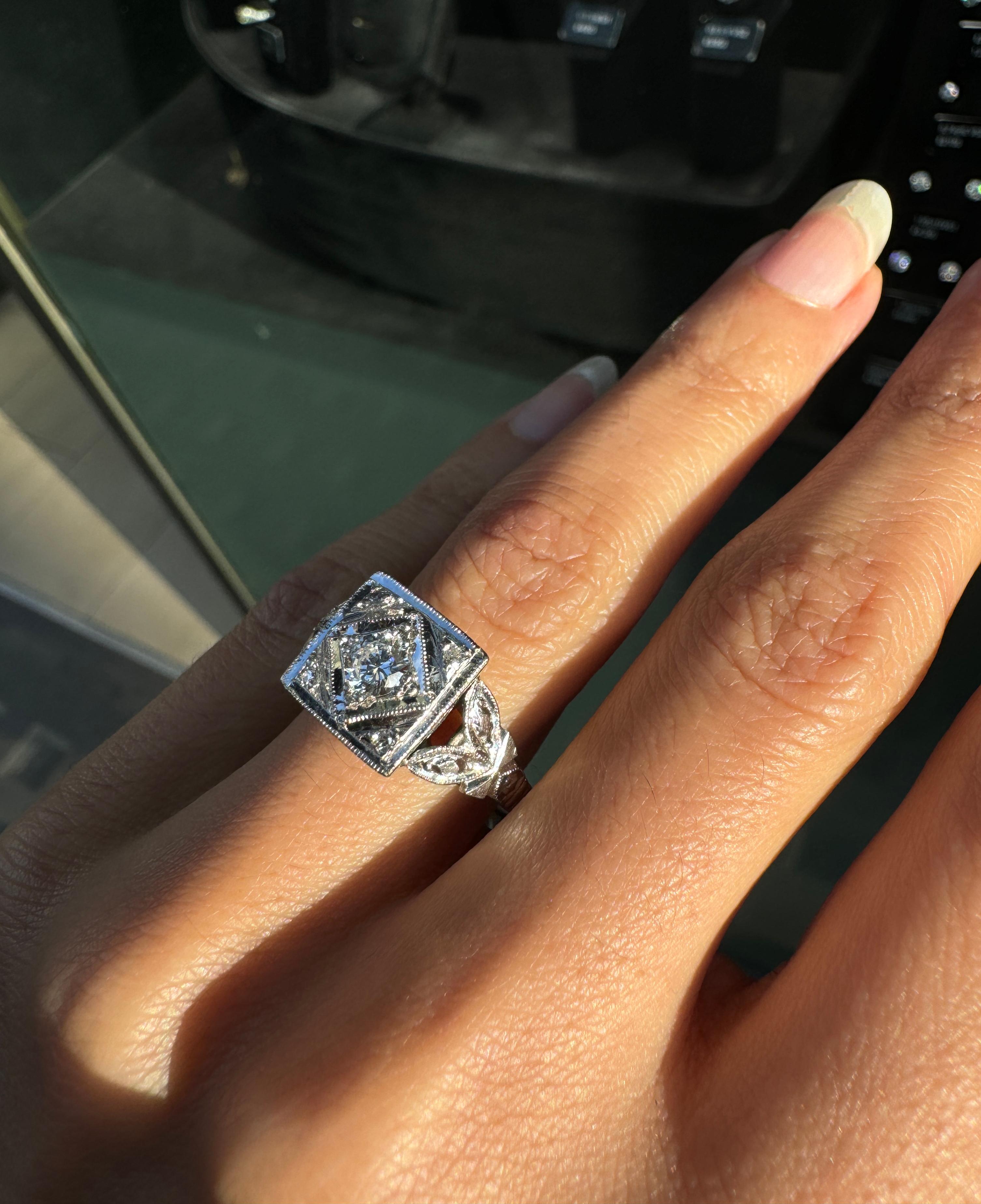 Brilliant Cut Antique Old Cut Diamond and Platinum Hand Carved Cluster Dress Ring, circa 1920s For Sale