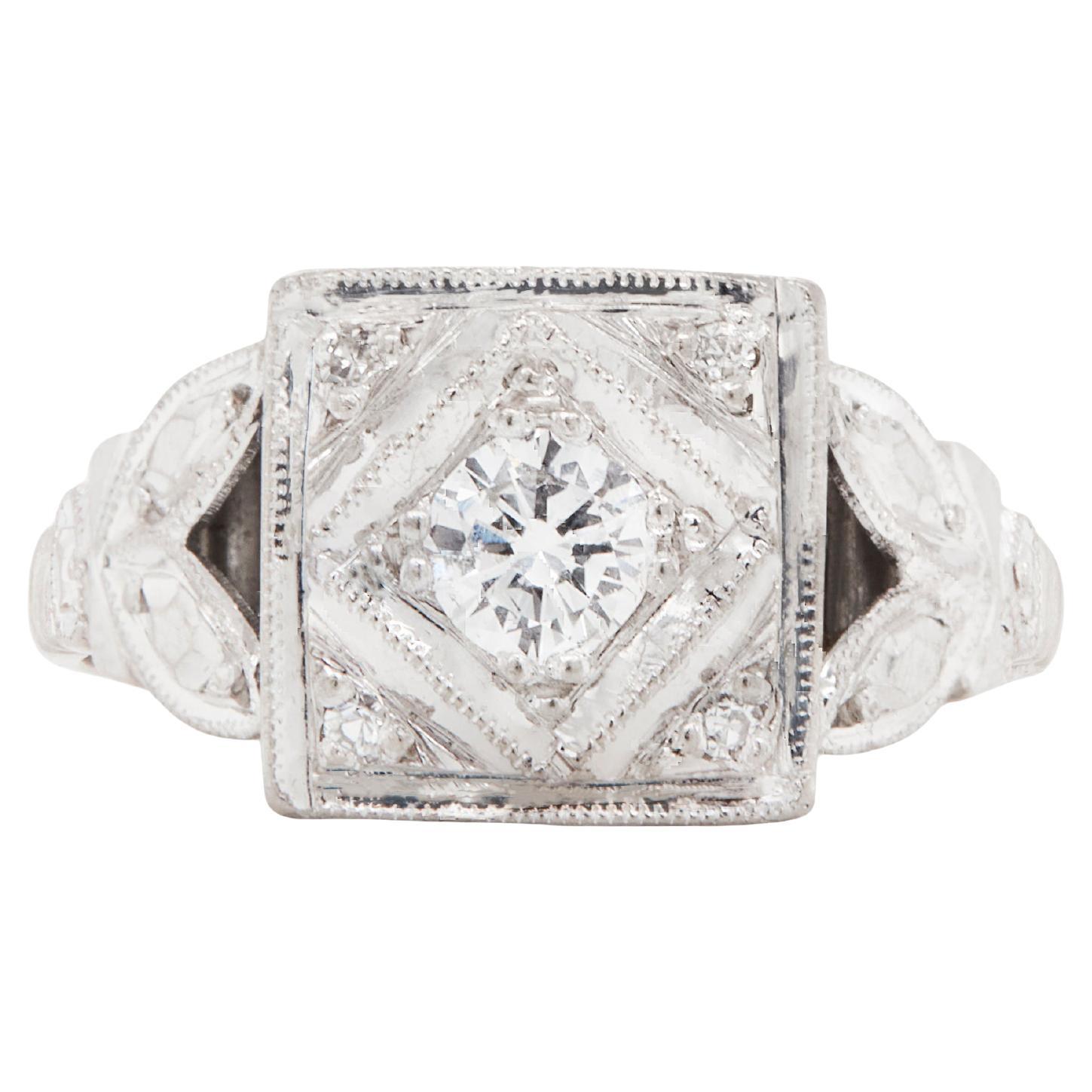 Antique Old Cut Diamond and Platinum Hand Carved Cluster Dress Ring, circa 1920s For Sale