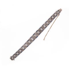 Antique Old Cut Diamond and Sapphire Silver Bracelet