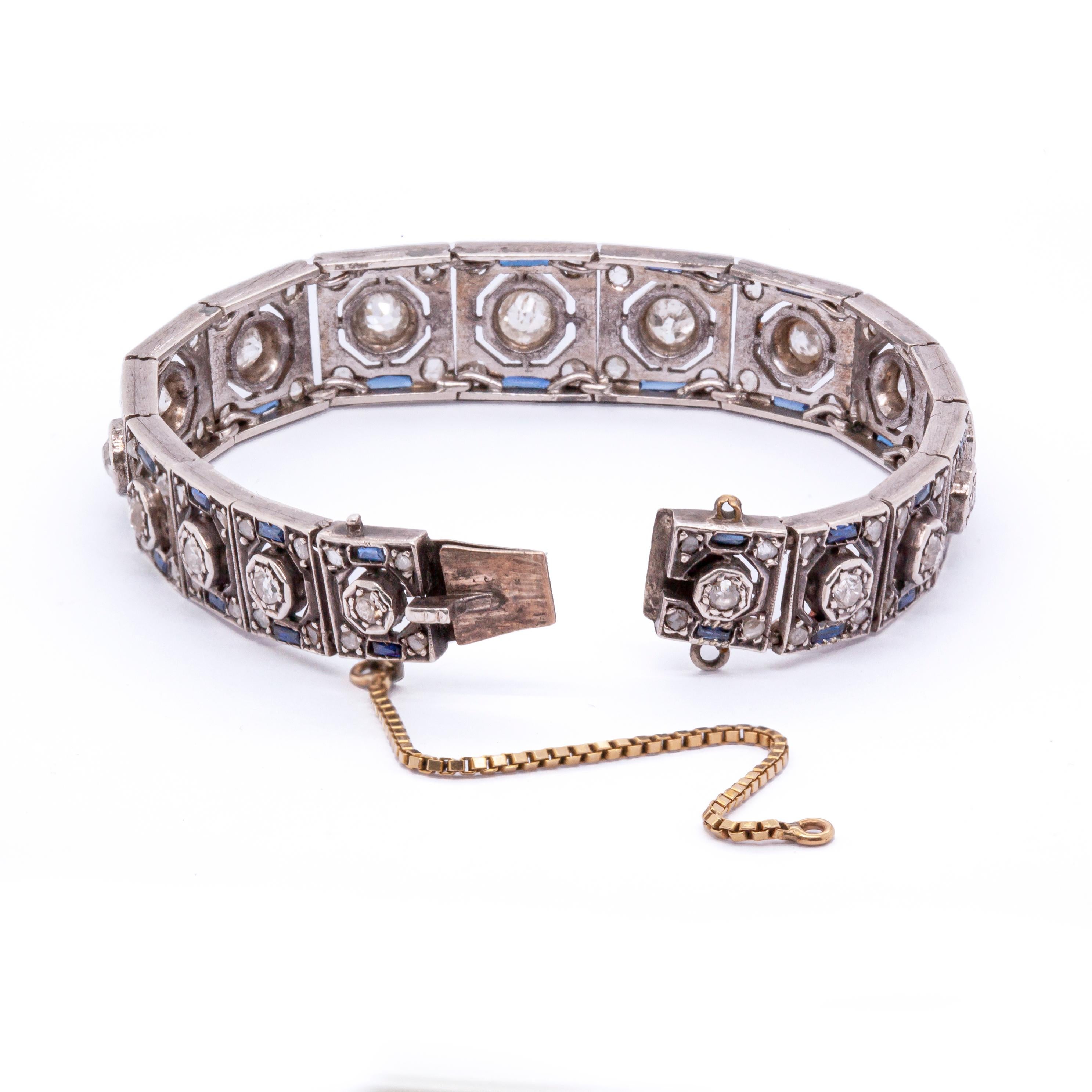 Antikes Silberarmband mit Diamanten und Saphiren im Altschliff (Spätviktorianisch)