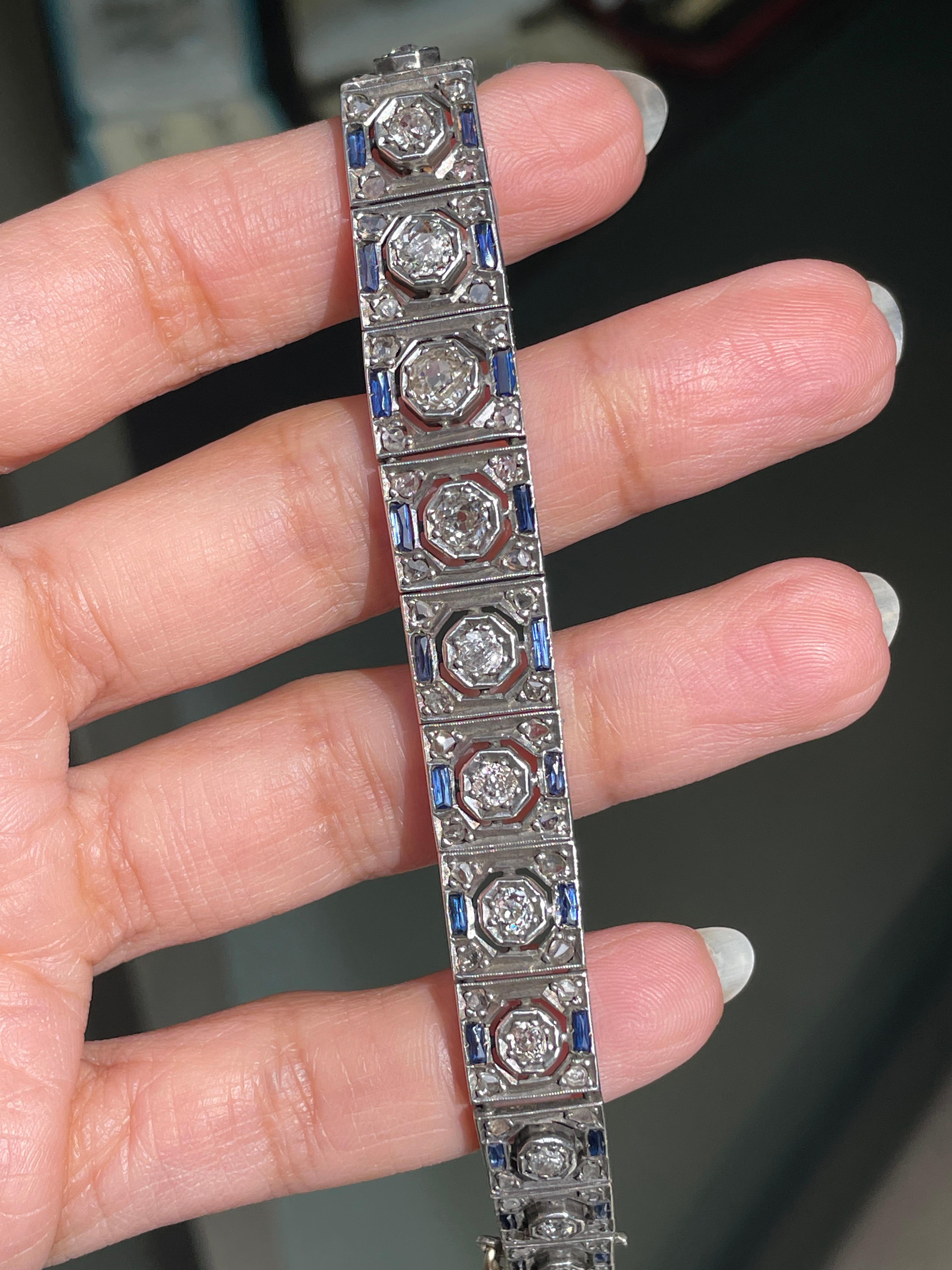 Antikes Silberarmband mit Diamanten und Saphiren im Altschliff (Alteuropäischer Schliff)