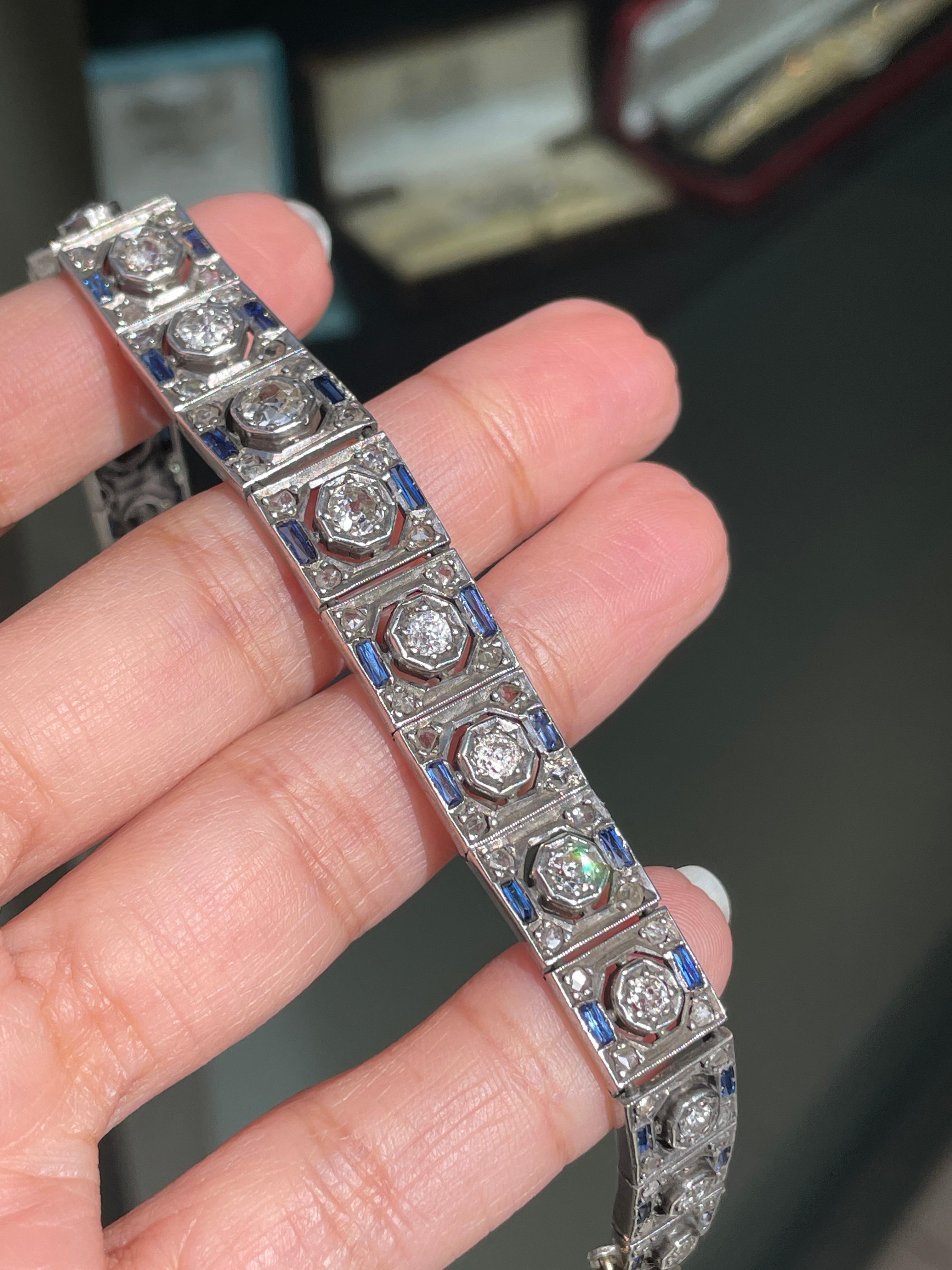 Antikes Silberarmband mit Diamanten und Saphiren im Altschliff im Zustand „Gut“ in London, GB