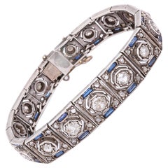 Antique Old Cut Diamond and Sapphire Silver Bracelet