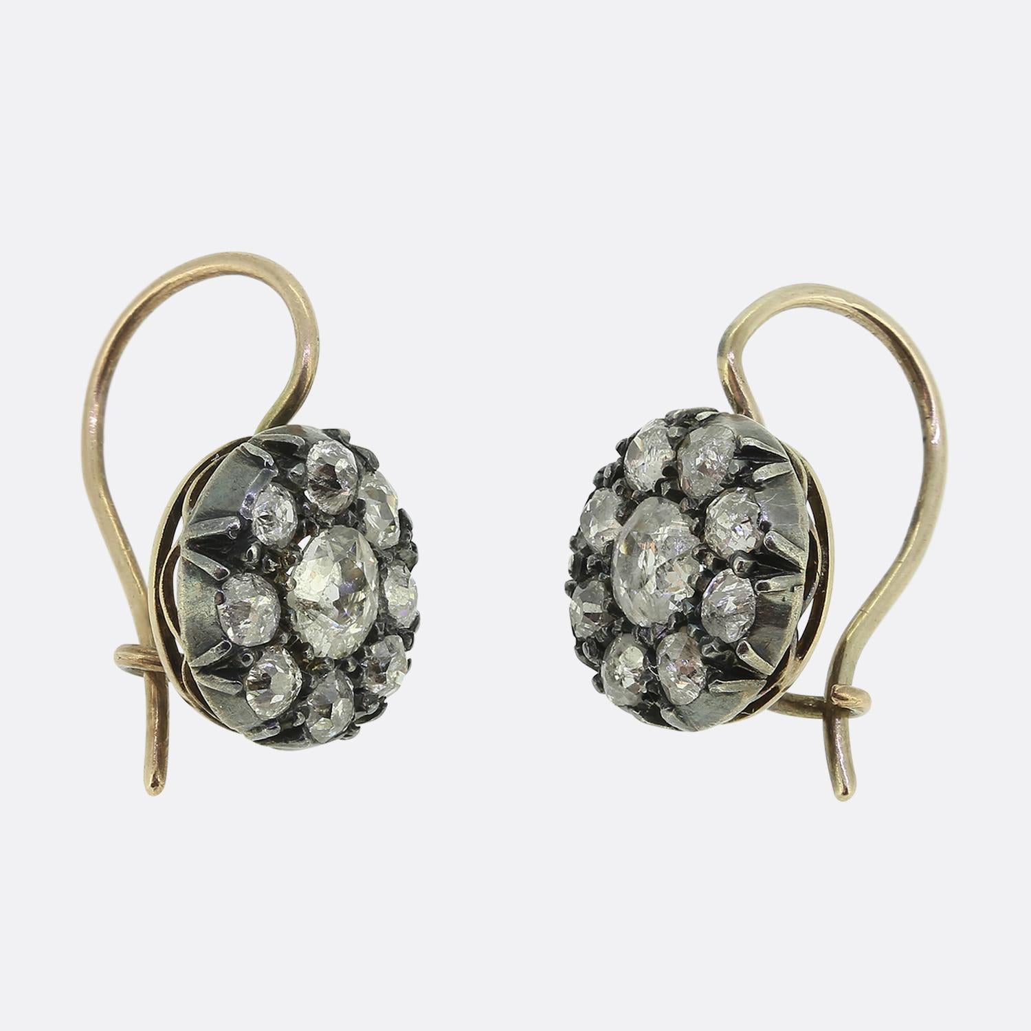 Georgian Antique Old Cut Diamond Cluster Earrings
