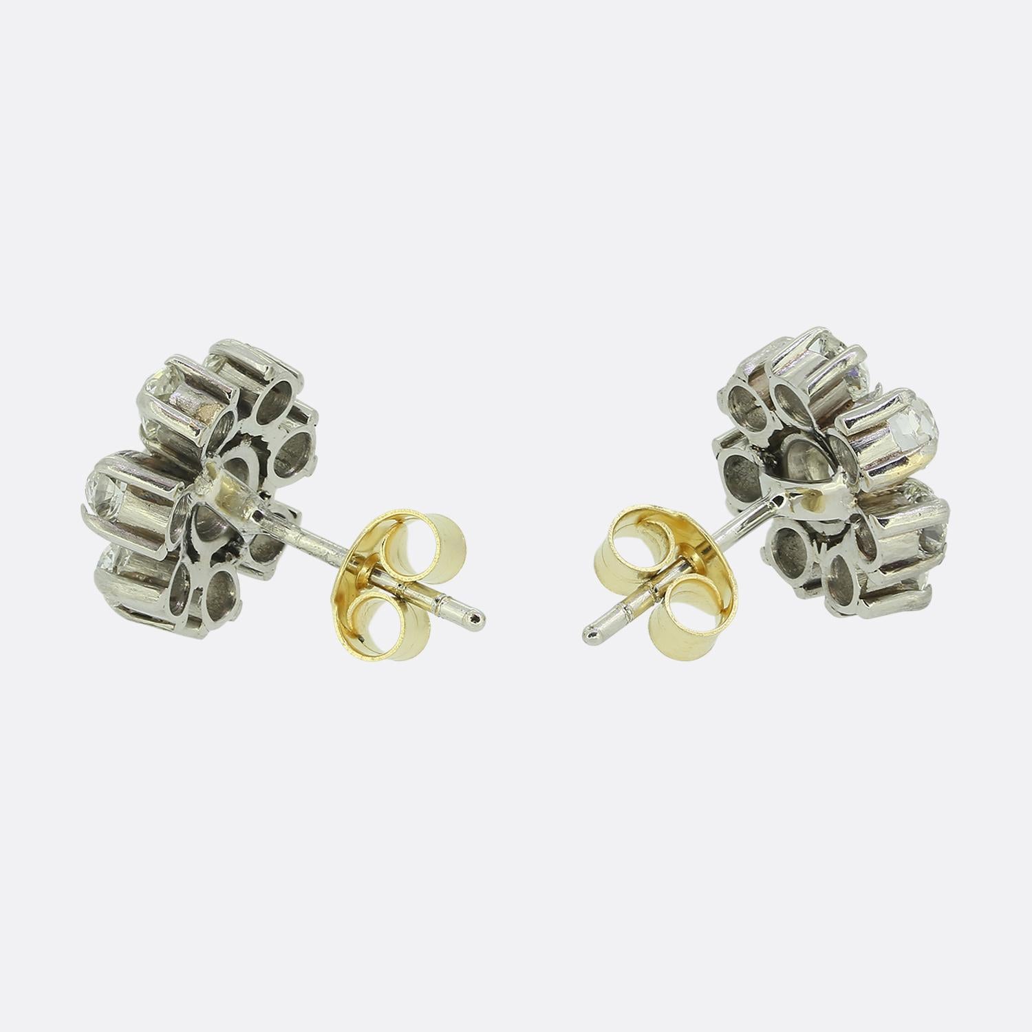 Old Mine Cut Antique Old Cut Diamond Cluster Earrings
