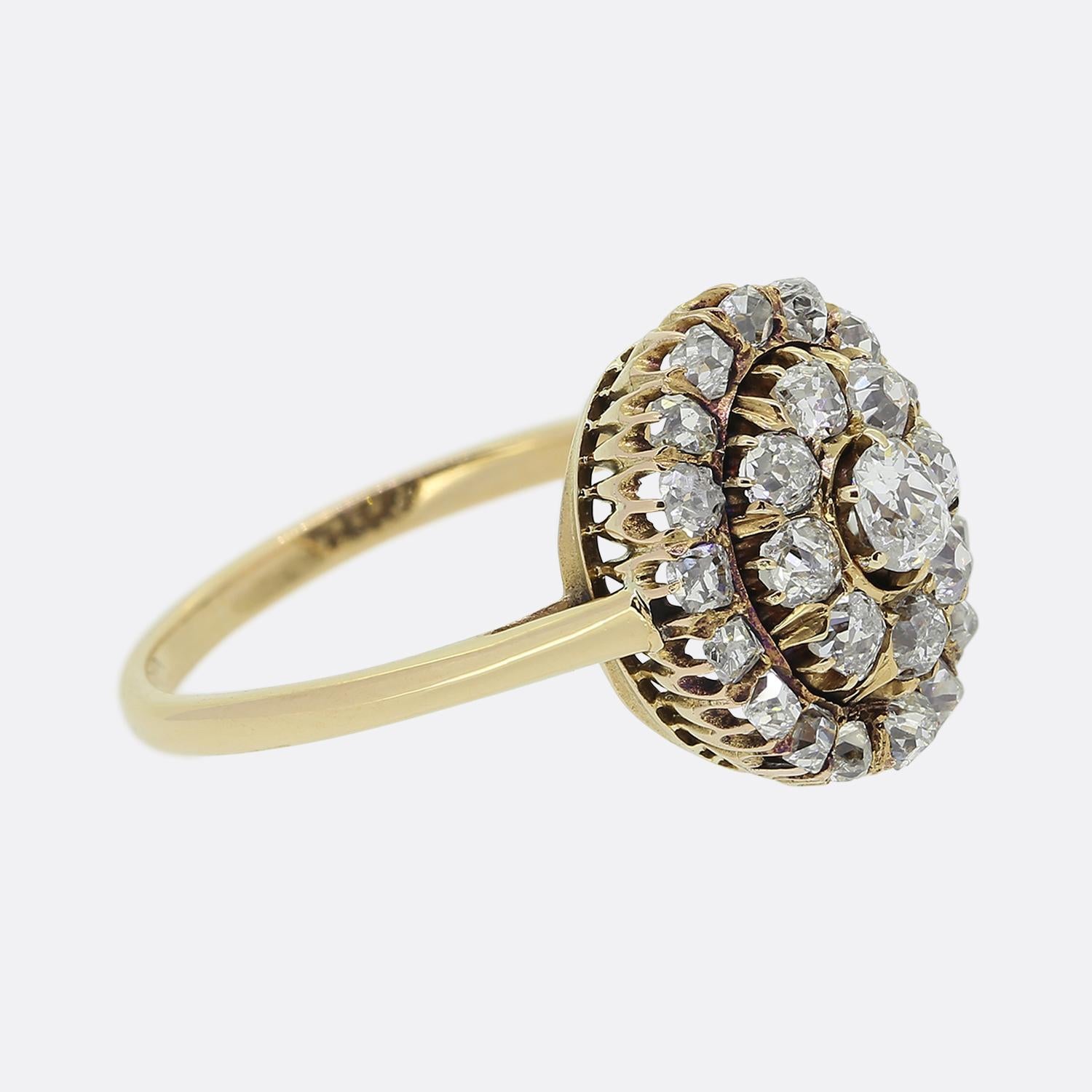 Antique Cushion Cut Antique Old Cut Diamond Cluster Ring For Sale