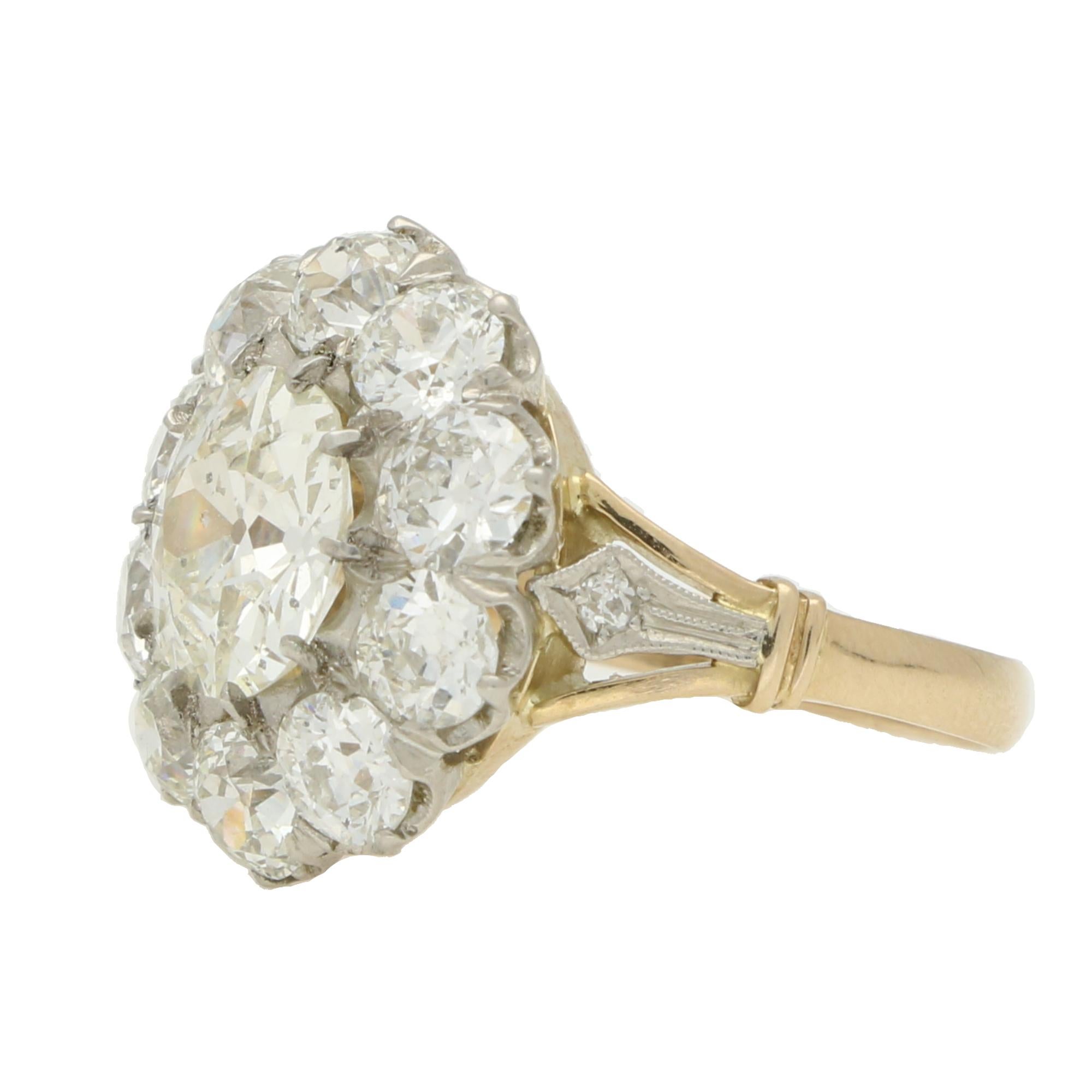 Old Mine Cut Antique Old Cut Diamond Cluster Ring in 18k Rose Gold For Sale