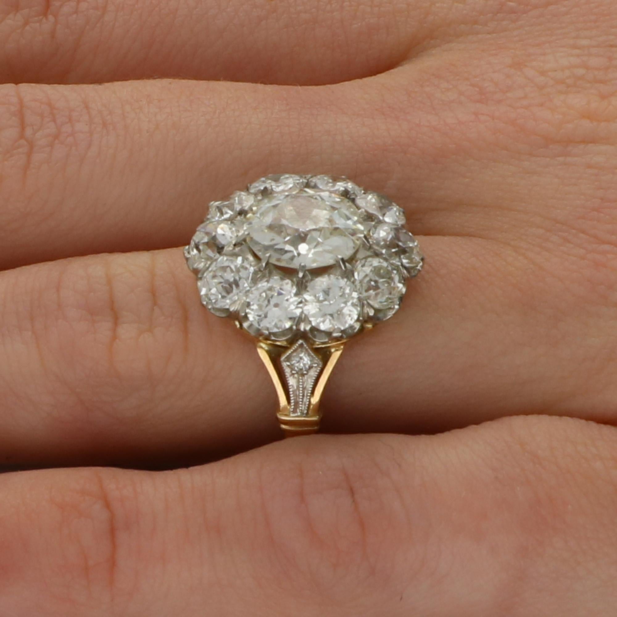 Women's or Men's Antique Old Cut Diamond Cluster Ring in 18k Rose Gold For Sale