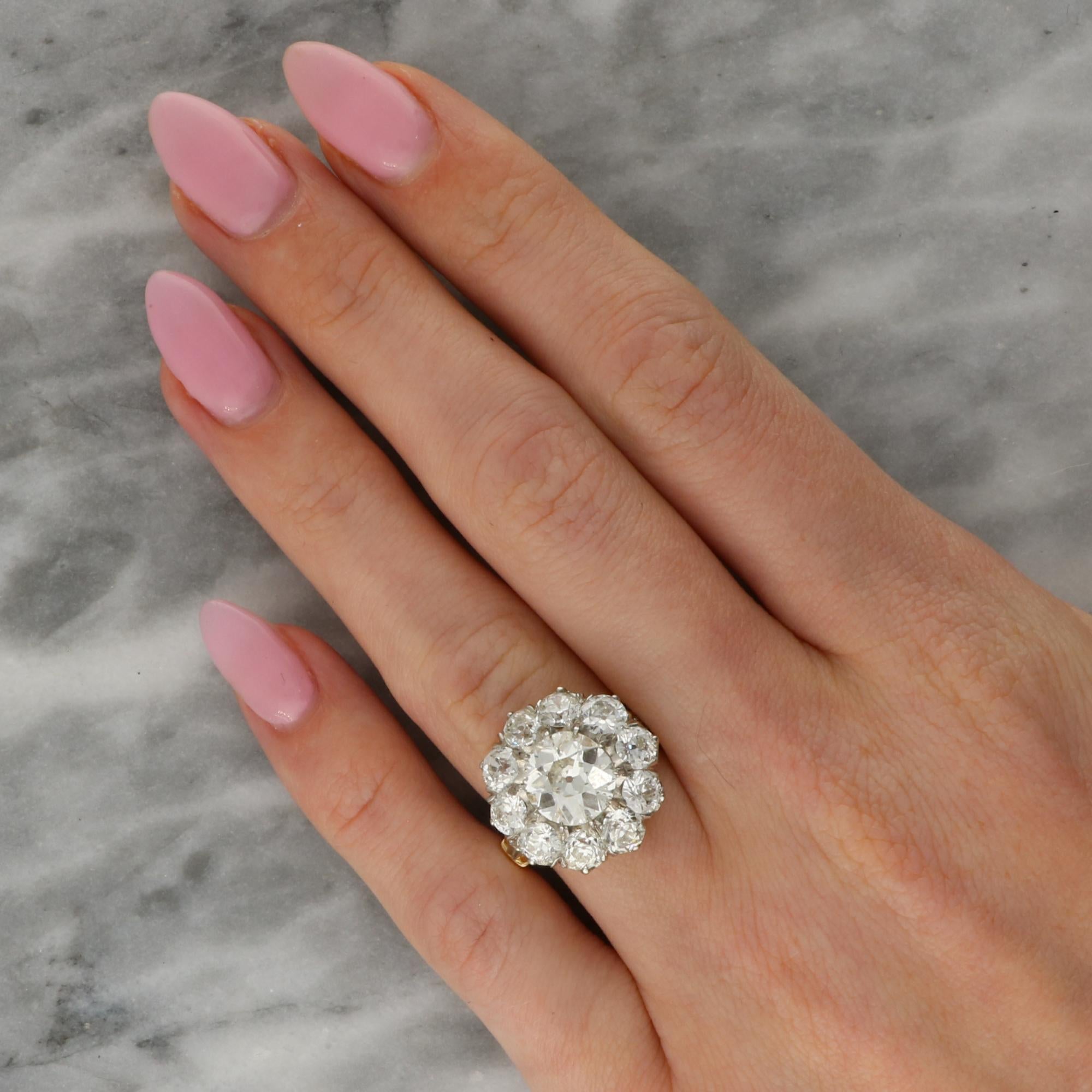 Antique Old Cut Diamond Cluster Ring in 18k Rose Gold For Sale 2