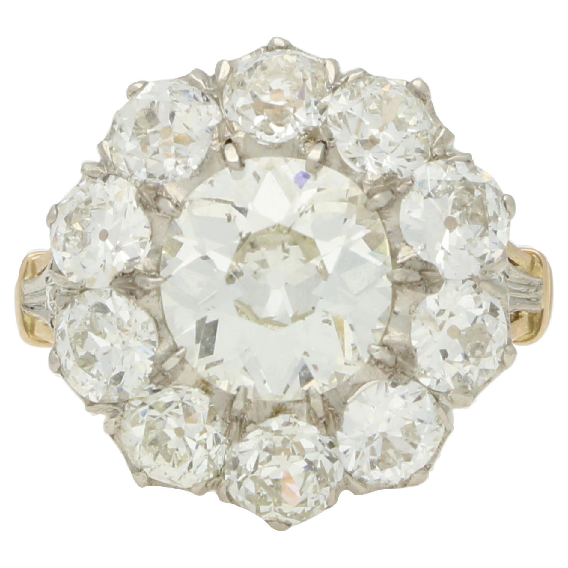 Antique Old Cut Diamond Cluster Ring in 18k Rose Gold For Sale