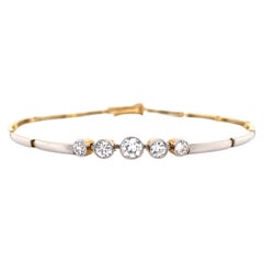 Antique Old Cut Diamond Five Stone Platinum on 18ct Gold Link Bracelet, C.1920's