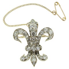 Antique Old Cut Diamond Fleur-De-Lis Pendant Brooch