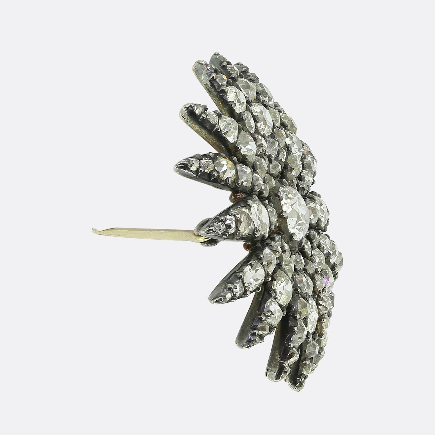 Victorian Antique Old Cut Diamond Floral Brooch