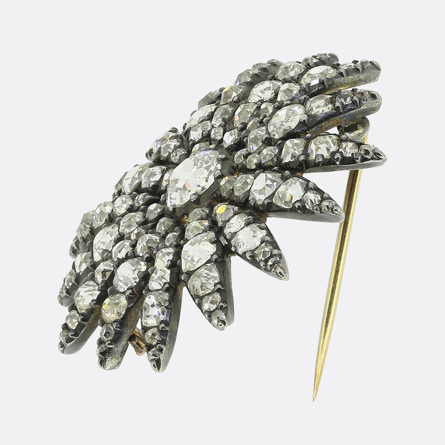 Old Mine Cut Antique Old Cut Diamond Floral Brooch