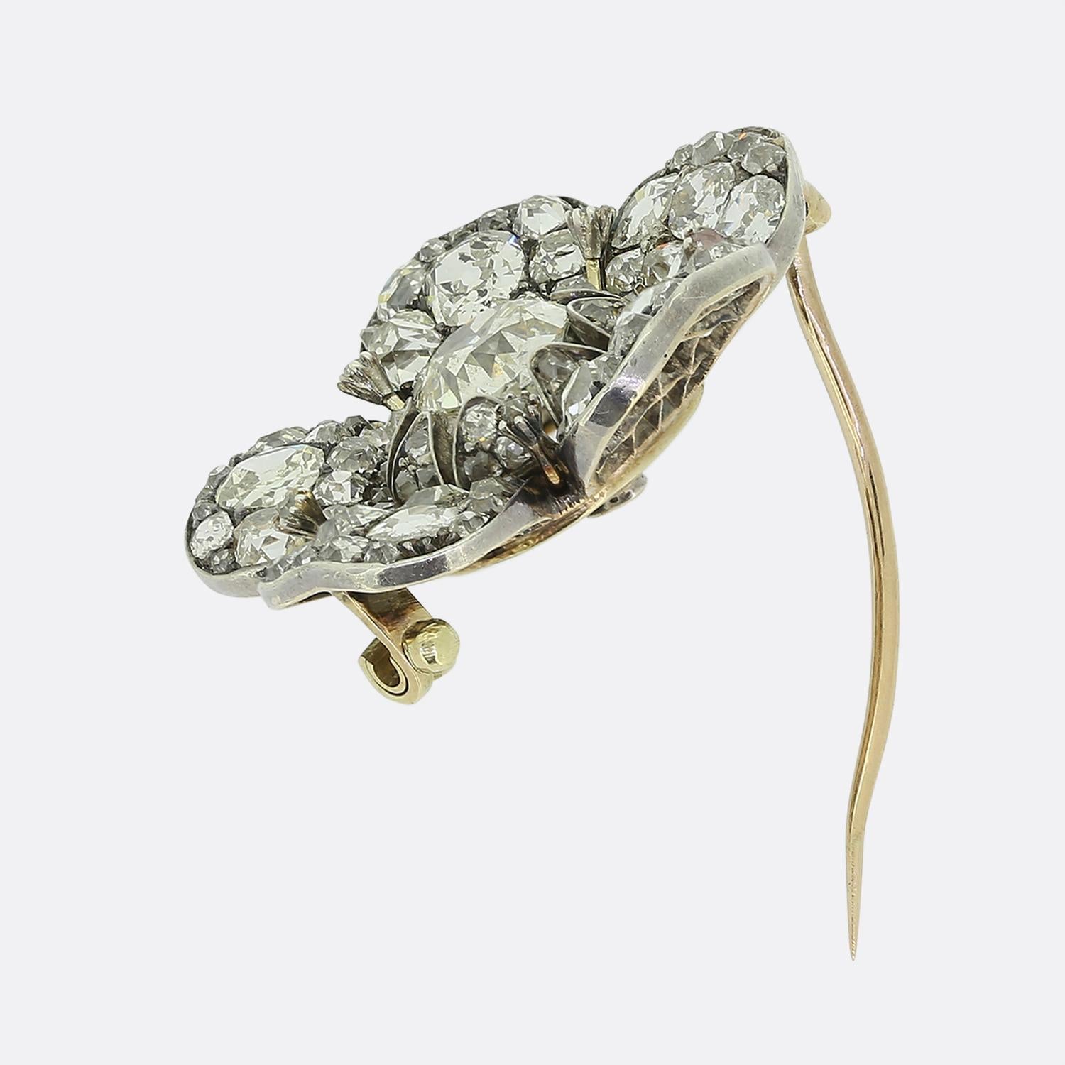 Antique Cushion Cut Antique Old Cut Diamond Flower Brooch