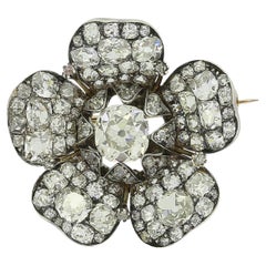 Antique Old Cut Diamond Flower Brooch