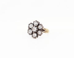Antique Old Cut Diamond Flower Cluster Silver on 18 Carat Yellow Gold Ring