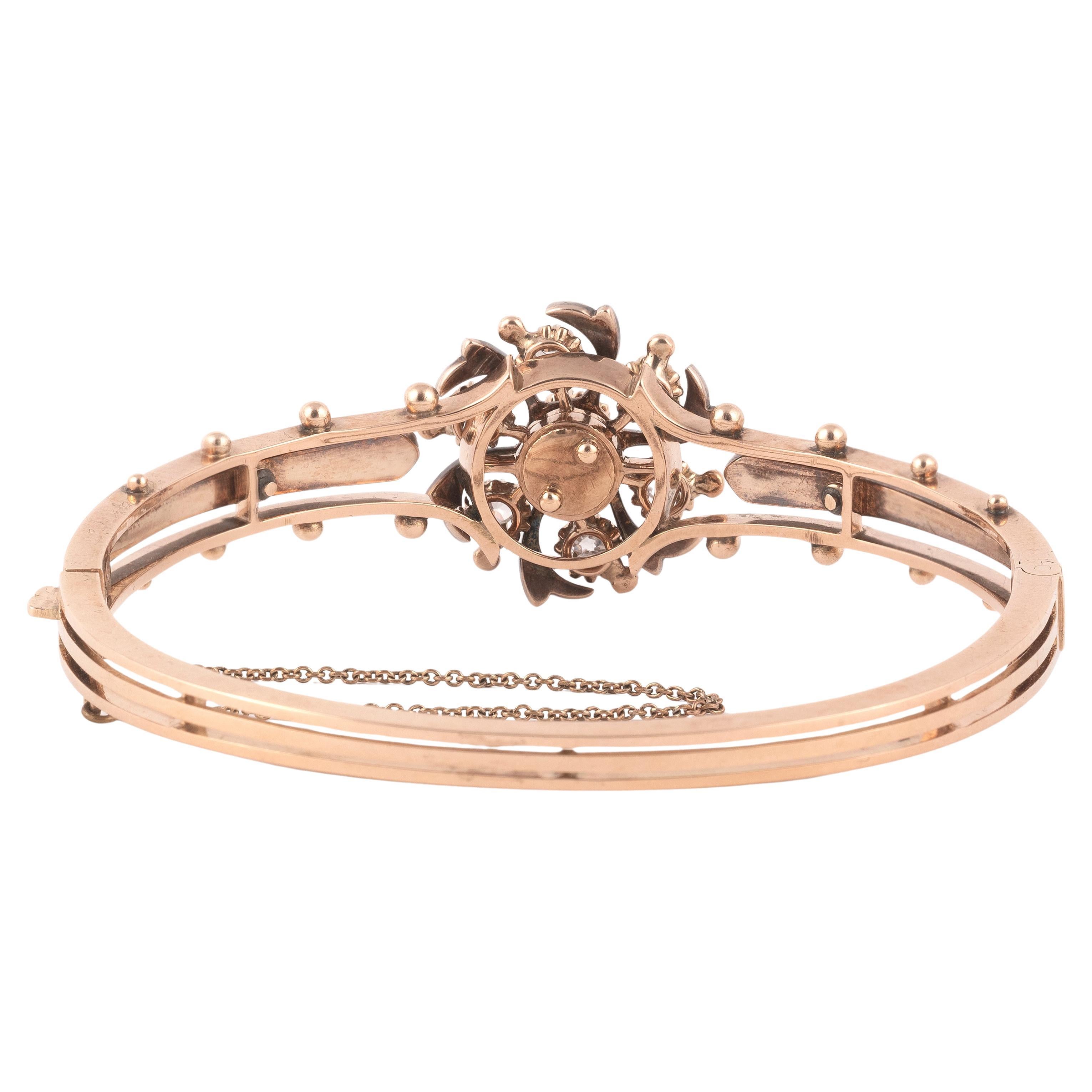 Old European Cut Antique Old Cut Diamond Gold Half Hoop Bangle Bracelet For Sale