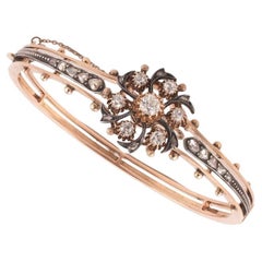 Antique Old Cut Diamond Gold Half Hoop Bangle Bracelet