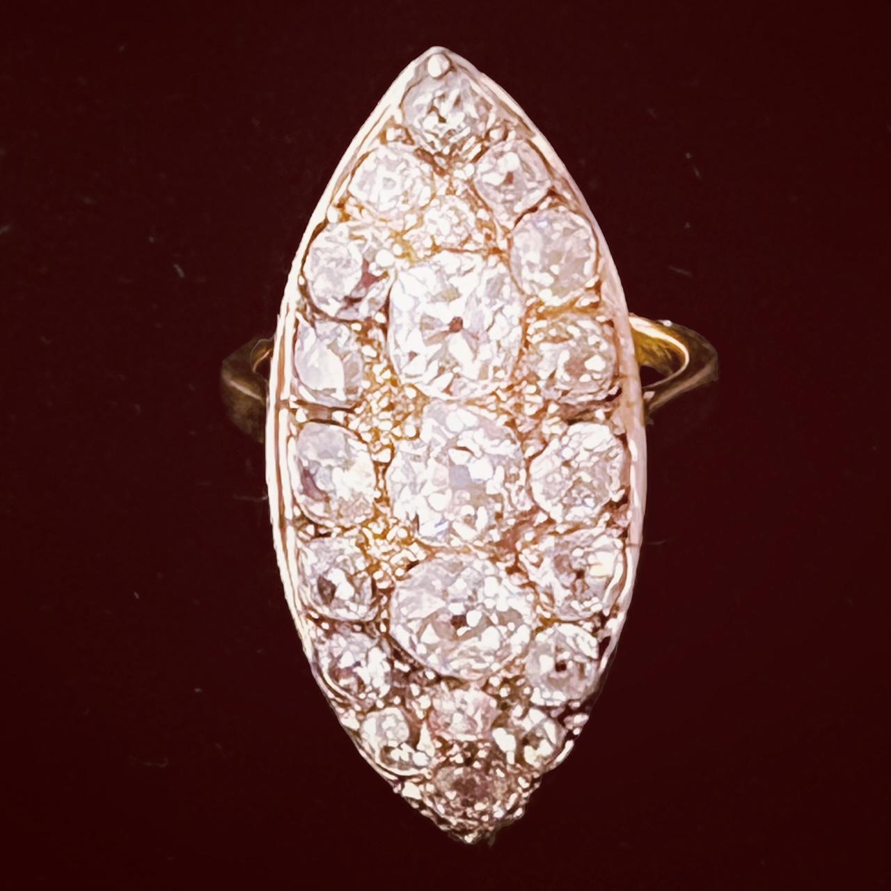 Antique Old-Cut diamond Navette-Shaped Ring Set Throughout With 7cts Diamonds For Sale 7