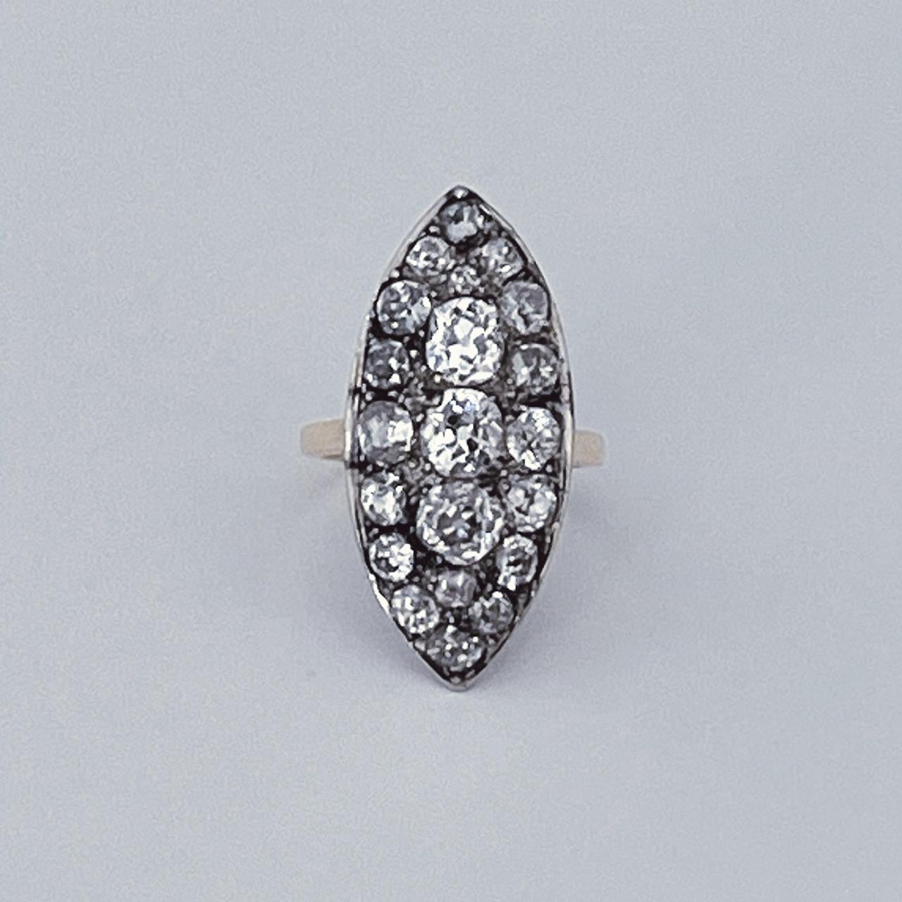 Antique Old-Cut diamond Navette-Shaped Ring Set Throughout With 7cts Diamonds For Sale 9