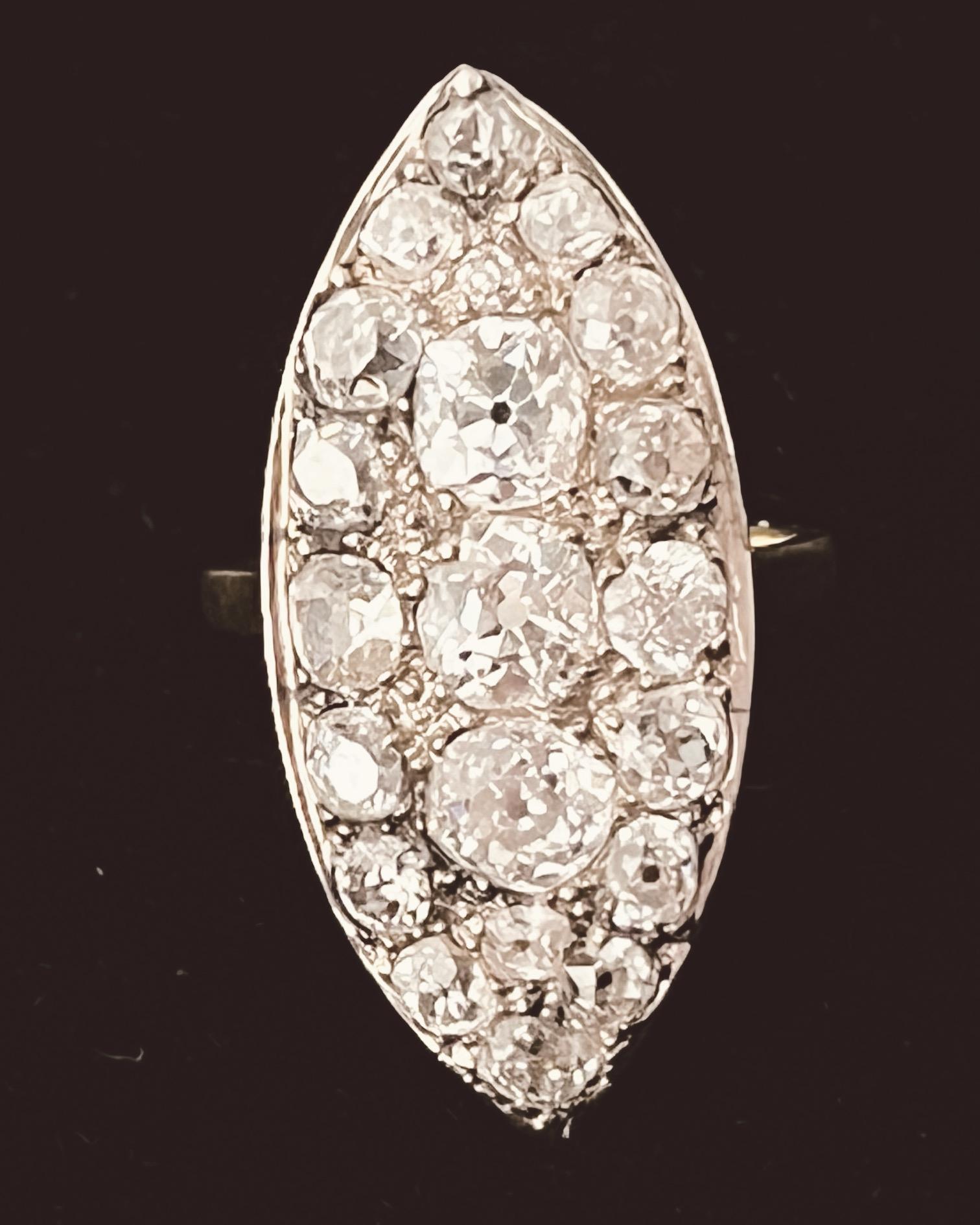 Antique Old-Cut diamond Navette-Shaped Ring Set Throughout With 7cts Diamonds For Sale 8