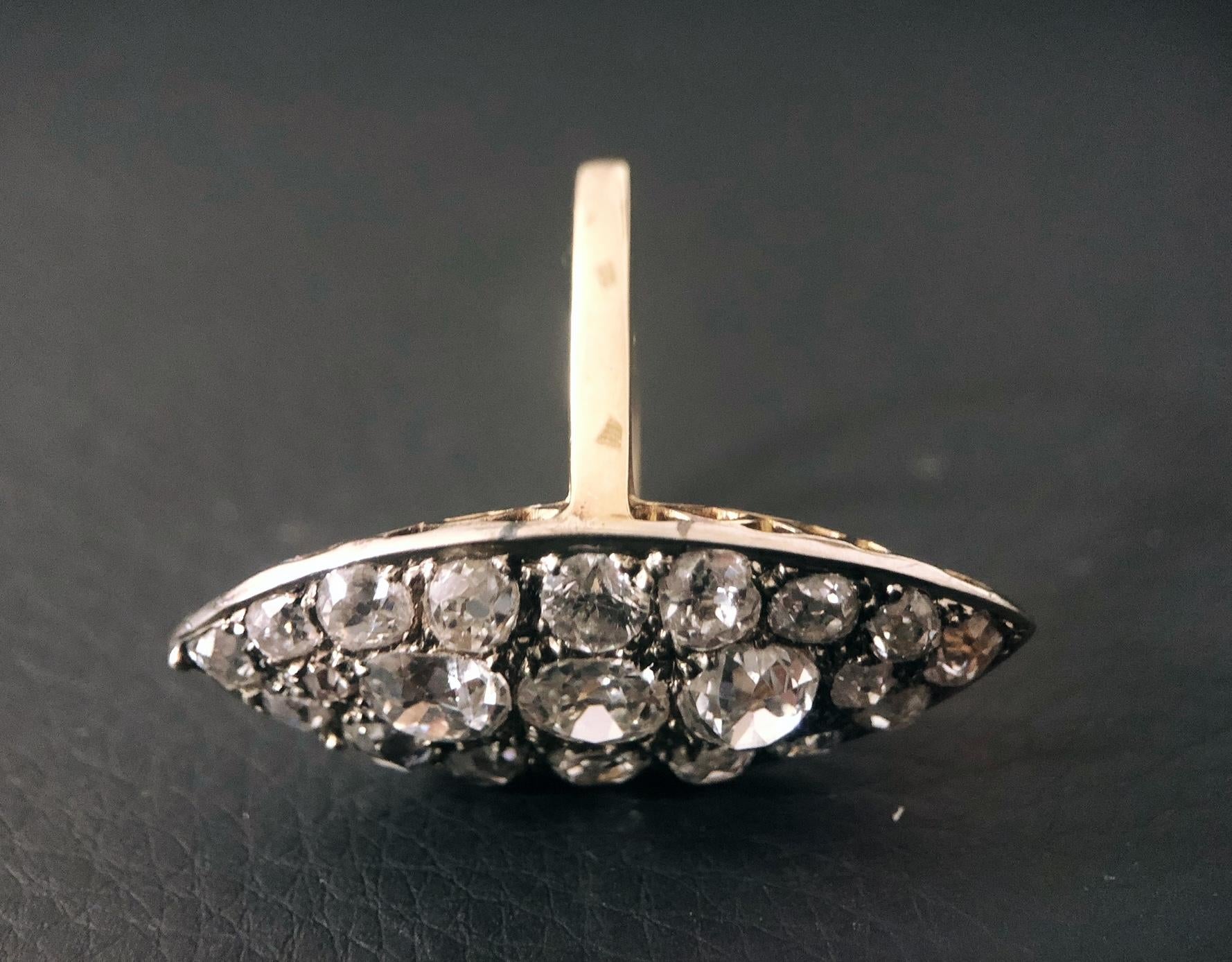 Antique Old-Cut diamond Navette-Shaped Ring Set Throughout With 7cts Diamonds For Sale 12