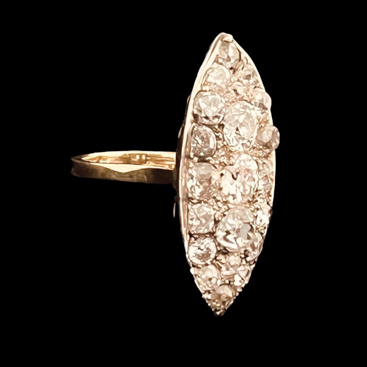 Antique Old-Cut diamond Navette-Shaped Ring Set Throughout With 7cts Diamonds In Excellent Condition For Sale In London, GB