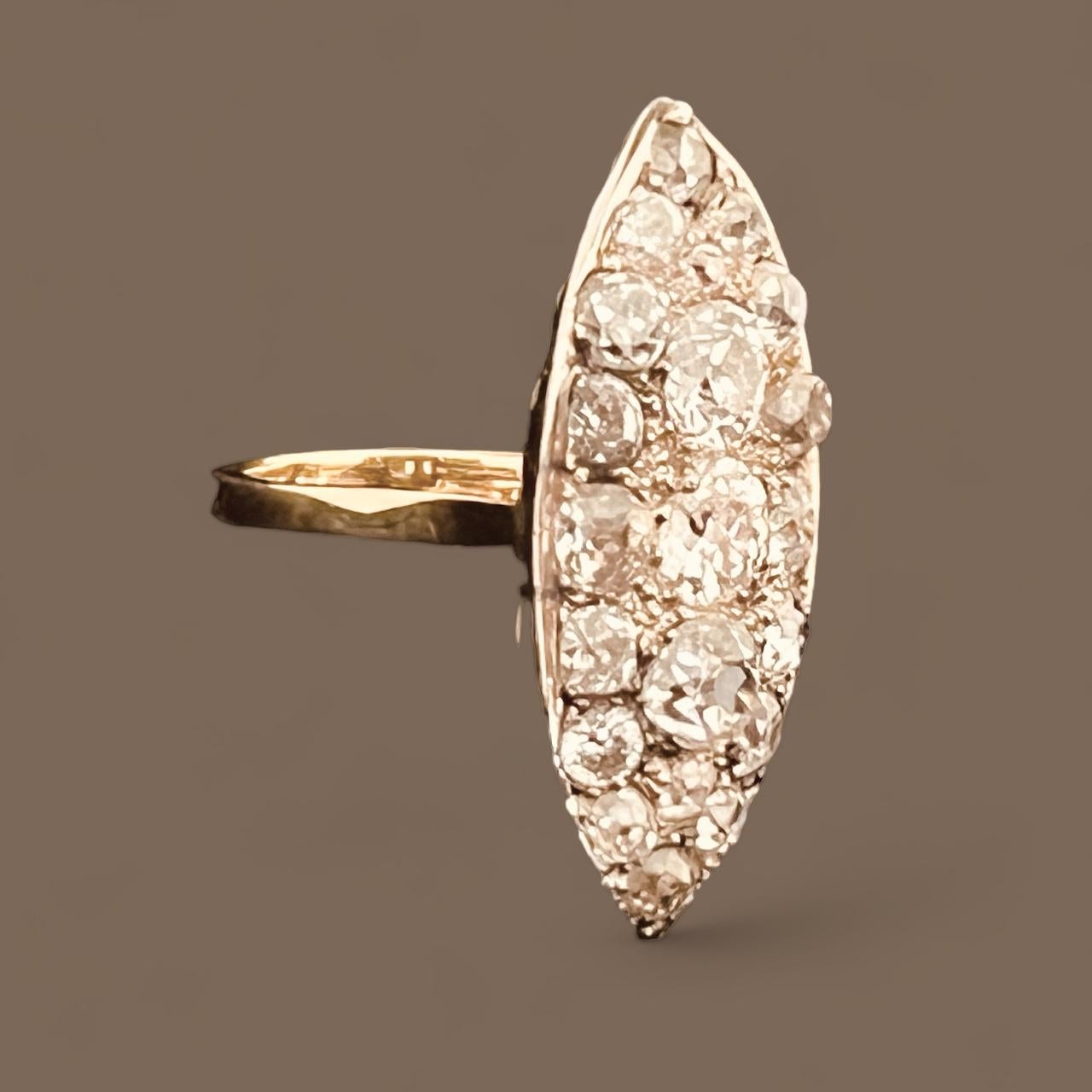 Women's Antique Old-Cut diamond Navette-Shaped Ring Set Throughout With 7cts Diamonds For Sale