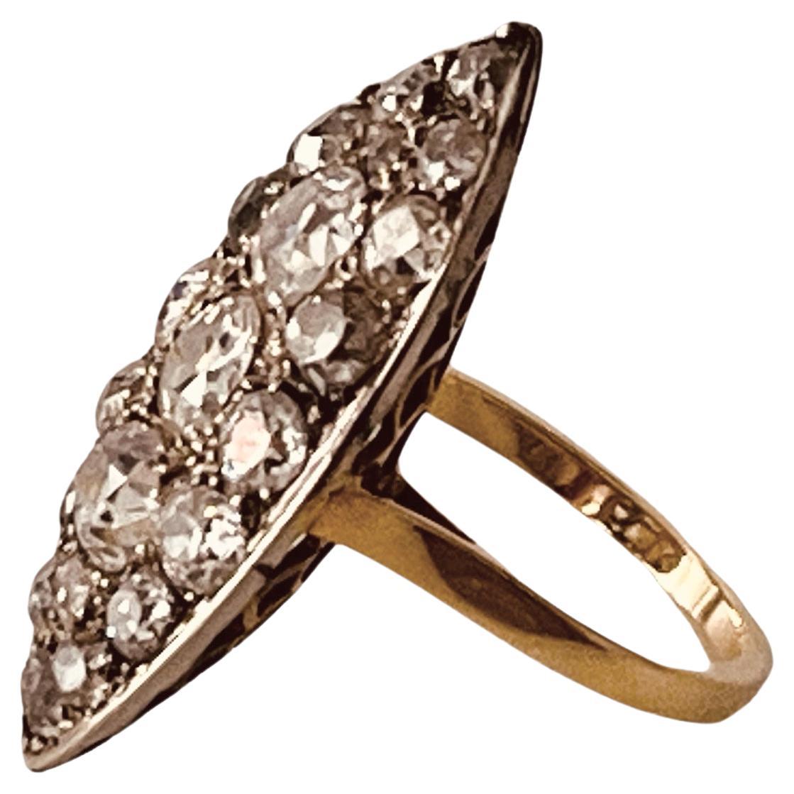 Antique Old-Cut diamond Navette-Shaped Ring Set Throughout With 7cts Diamonds For Sale