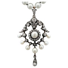 Antique Old Cut Diamond & Pearl Gold Pendant with Optional Akoya Pearl Necklace