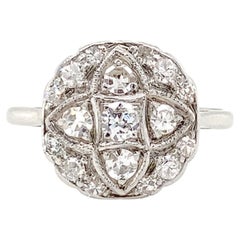 Antique Old Cut Diamond Platinum & 18 Carat White Gold Art Deco Cluster Ring